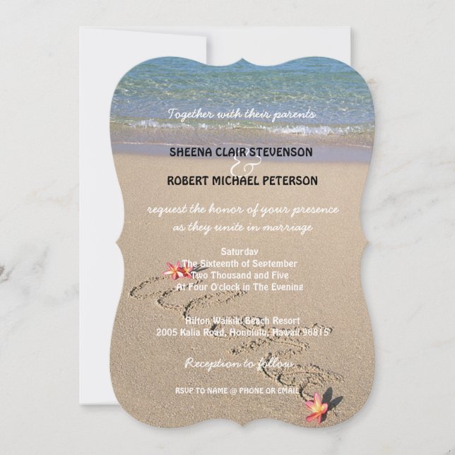 Hawaii Aloha Plumeria Flower Beach Wedding Invites (Front)