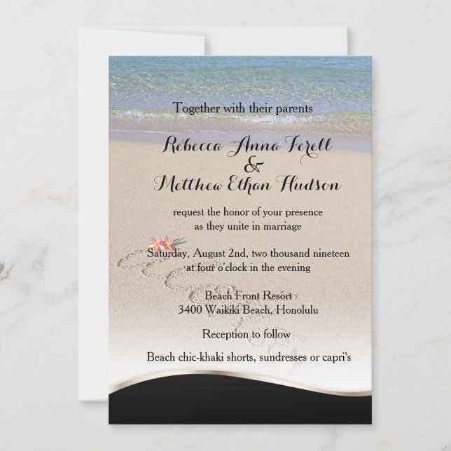 Hawaii Aloha Plumeria Flower Beach Wedding Invites (Front)
