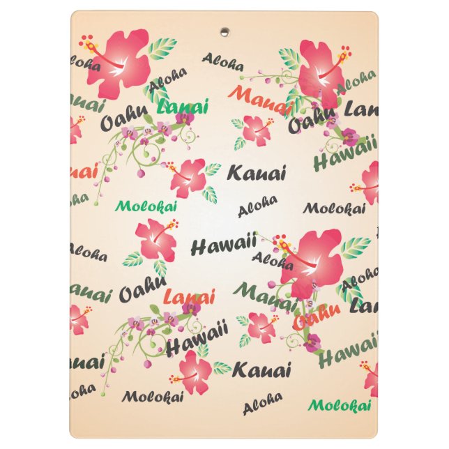 Hawaii Aloha Print with Flowers and Island Names Clipboard (Back)