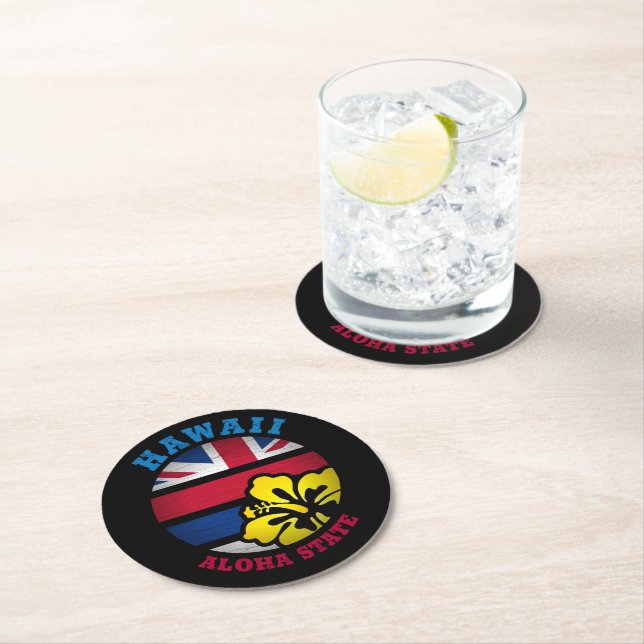 HAWAII ALOHA STATE FLAG ROUND PAPER COASTER (Insitu)