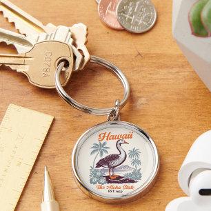 Hawaii Aloha State Vintage Goose Graphic Key Ring