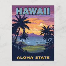 Hawaii Aloha State Vintage Sunset Palm Trees