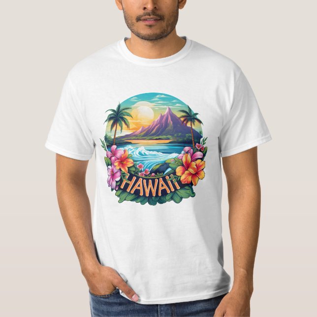 Hawaii Aloha Tropical Beach Mountains  T-Shirt (Front)