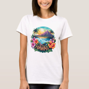 Hawaii Aloha Tropical Beach Mountains  T-Shirt