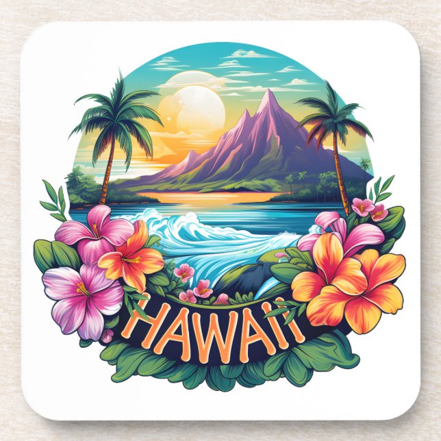Hawaii Aloha Tropical Beach Mountains Travel  Coaster (Front)