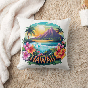 Hawaii Aloha Tropical Beach Mountains Travel Cushion