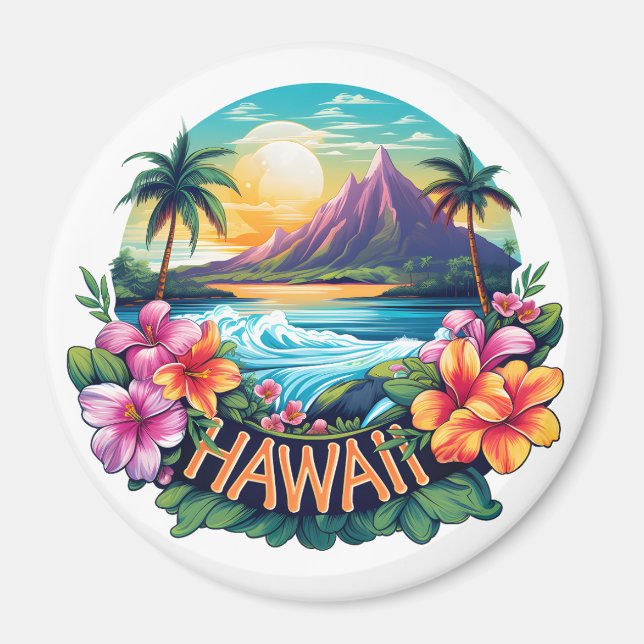 Hawaii Aloha Tropical Beach Mountains Travel Magnet (Front)