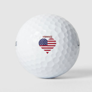 Hawaii American Flag Heart Golf Balls
