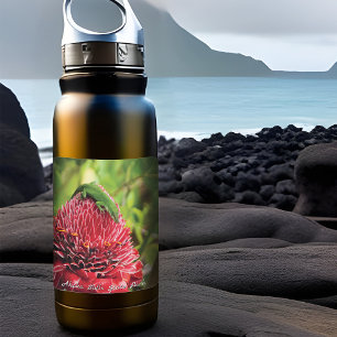 Hawaii Anole Lizard Red Tropical Flower Akaka Fall Square Sticker