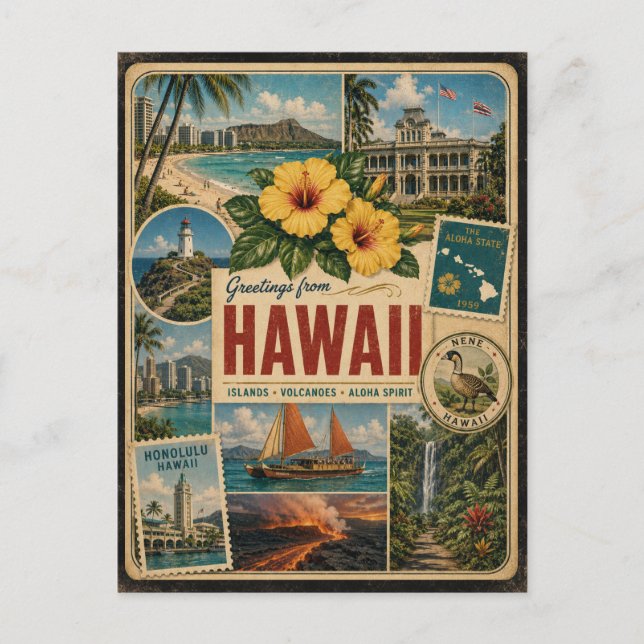 Hawaii Authentic Vintage Style Postcard (Front)