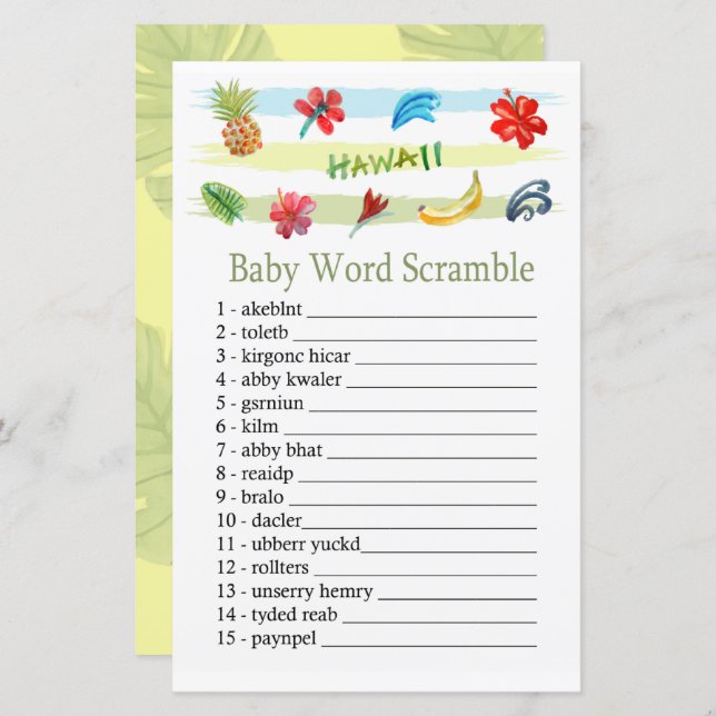 Hawaii Baby word scramble game (Front/Back)