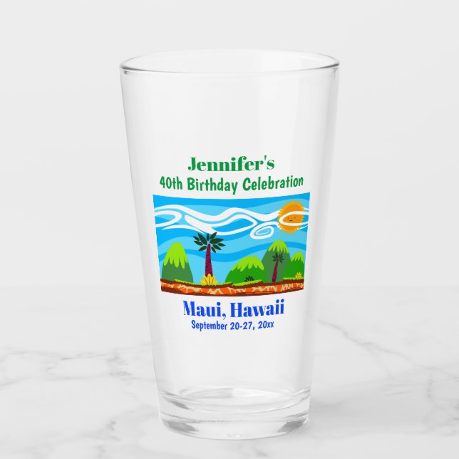 Hawaii Beach Birthday Party Trip Favour Pint Glass (Front)