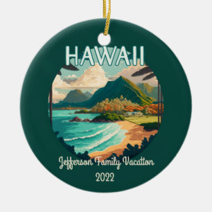Hawaii Beach Family Vacation Vintage Retro Ornamen Ceramic Tree Decoration