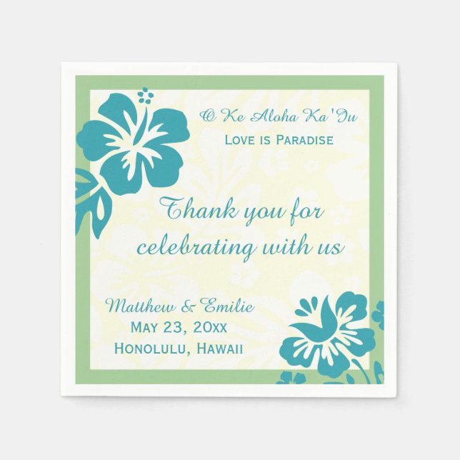 Hawaii Beach Flowers Personalised Wedding Napkins (Front)