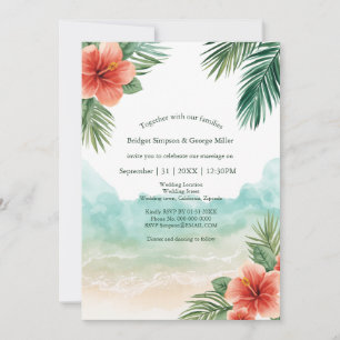 Hawaii Beach Hibiscus Tropical Coastal Wedding Invitation