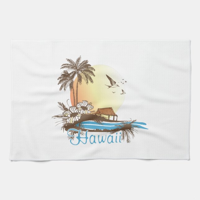 Hawaii Beach Hut Tea Towel (Horizontal)