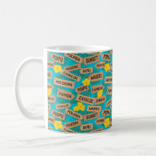 Hawaii Beach Names on Blue Coffee Mug