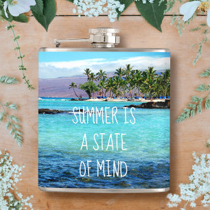 Hawaii Beach Palm Trees Summer Is A State Of Mind Hip Flask