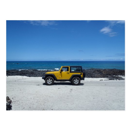 Hawaii beach scene jeep adventure postcard