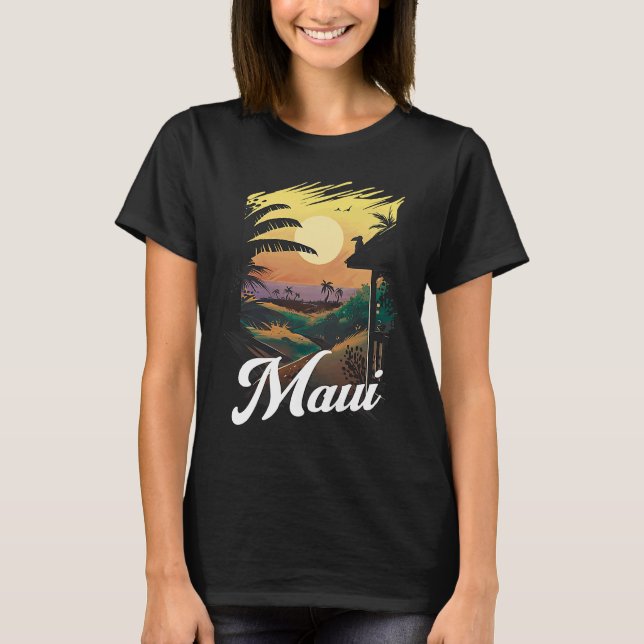 Hawaii Beach Sunset Ocean Maui Aloha Retro Hawaiia T-Shirt (Front)