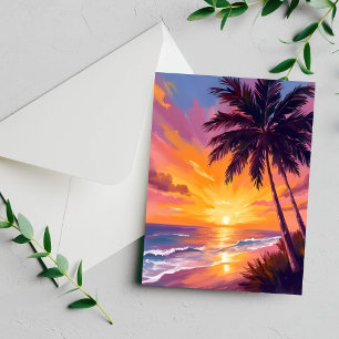 Hawaii Beach Sunset Painting Travel Card
