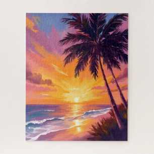 Hawaii Beach Sunset Painting Travel Jigsaw Puzzle