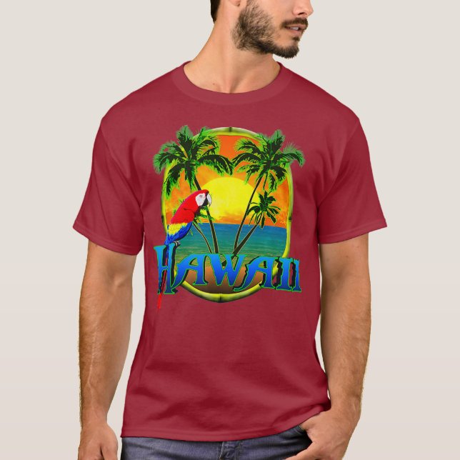 Hawaii Beach Sunset Parrot Premium T-Shirt (Front)