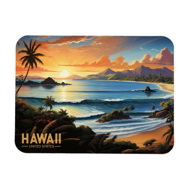 Hawaii Beach Tropical Paradise Vintage Painting Magnet (Horizontal)