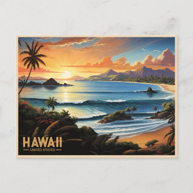 Hawaii Beach Tropical Paradise Vintage Painting Postcard (Front)