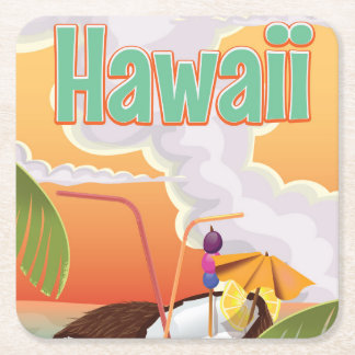 Hawaii beach vacation poster square paper coaster