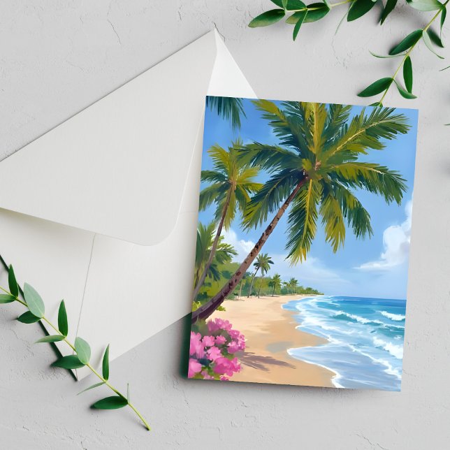 Hawaii Beach Watercolor Ocean Palm Tree Card (Creator Uploaded)