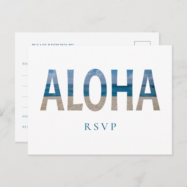 Hawaii Beach Wedding Aloha Photo RSVP Invitation Postcard (Front/Back)