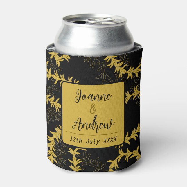 Hawaii Beach Wedding Black Gold Can Cooler (Can Front)