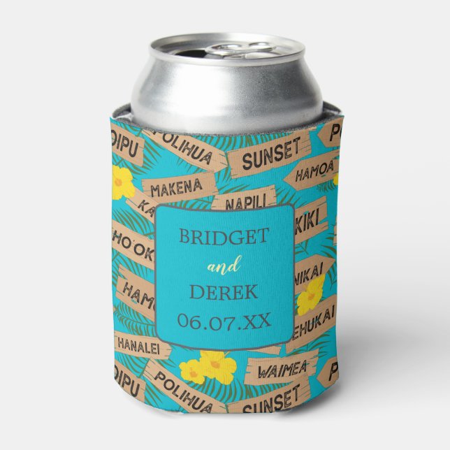 Hawaii Beach Wedding Can Cooler (Can Front)