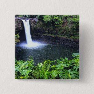 Hawaii, Big Island, Hilo, Rainbow Falls, Lush 15 Cm Square Badge