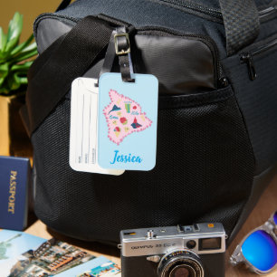 Hawaii Big Island Map Cute Pastel Illustration Luggage Tag