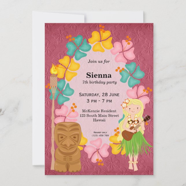 Hawaii birthday girl invitation (Front)