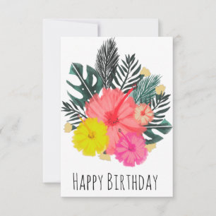 Hawaii Birthday Hand Drawn Greenery Birthday Card