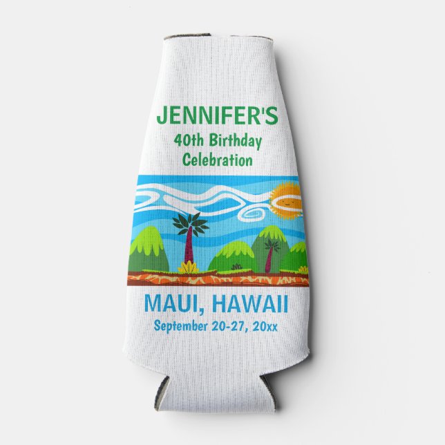Hawaii Birthday Party Trip Favour Bottle Cooler (Front)