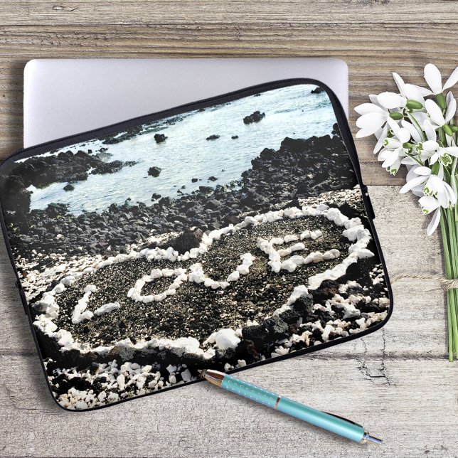 Hawaii black sand beach and coral love heart photo laptop sleeve (Creator Uploaded)