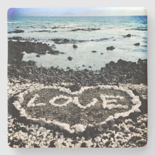 Hawaii black sand lava beach coral love heart rock stone coaster