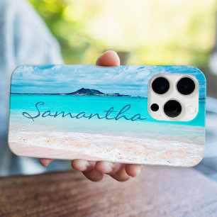 Hawaii blue ocean sandy beach photo custom name iPhone 16 pro max case