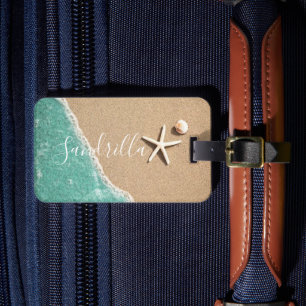 Hawaii blue ocean & sandy beach photo custom name  luggage tag