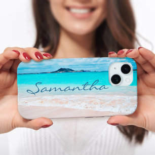 Hawaii blue ocean sandy beach photo monogram name iPhone 15 case