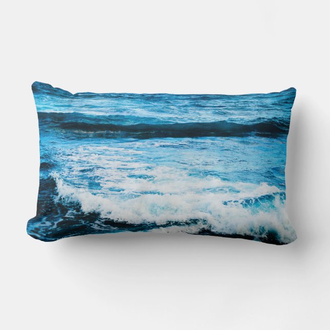 Hawaii blue ocean waves photo simple modern bold lumbar cushion (Front)