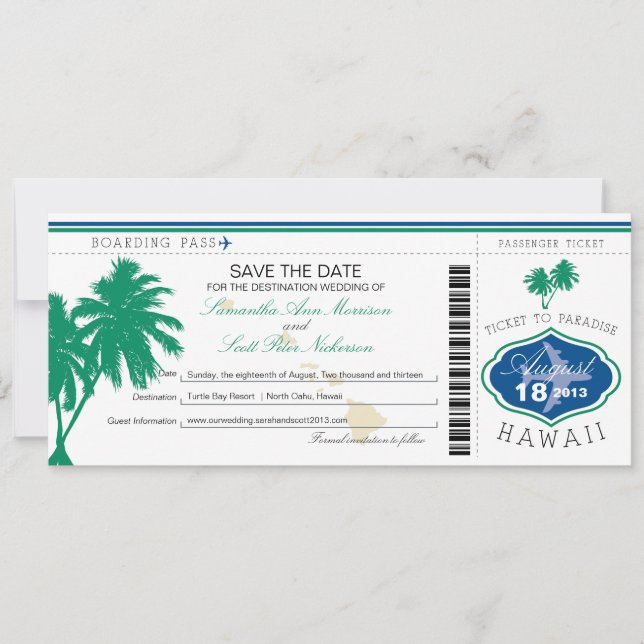 Hawaii Boarding Pass Save the Date (Front)