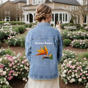 Hawaii Bride Tropical Bird of Paradise Floral Denim Jacket