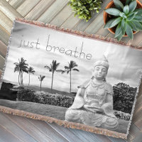 Hawaii Buddha Black White Photo Just Breathe Quote