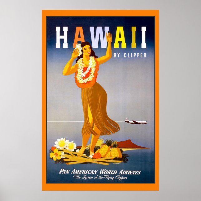Hawaii by Clipper Vintage Travel Poster (Front)