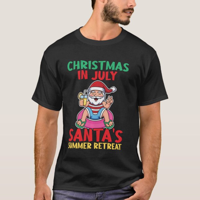 Hawaii Christmas In July Santa's Summer Retreat Fu T-Shirt (Front)